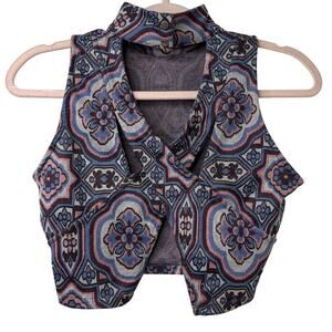 XS First And I ASOS Backless Hatler Crop Top Tapestry Retro Festival Disco Boho